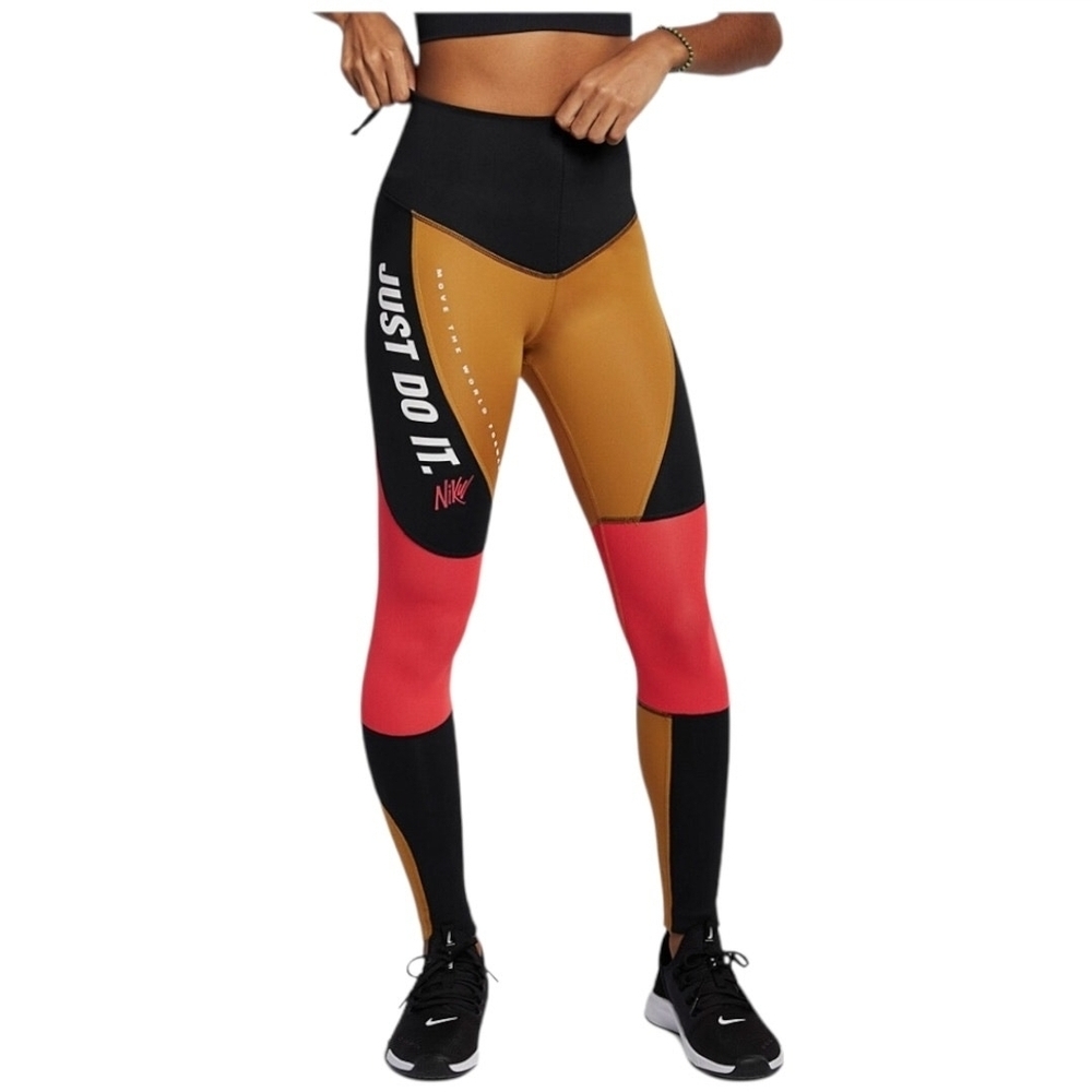 Nike Women's Bold Colorblock Leggings - Black, Red, Tan